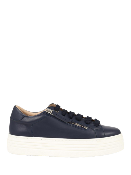Jones Bootmaker Amaliada Leather Zip Detail Platform Trainers, Navy
