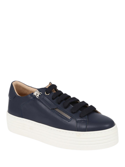 Jones Bootmaker Amaliada Leather Zip Detail Platform Trainers - view 2, Navy