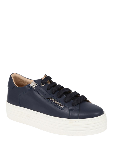 Jones Bootmaker Amaliada Leather Zip Detail Platform Trainers - view 2, Navy