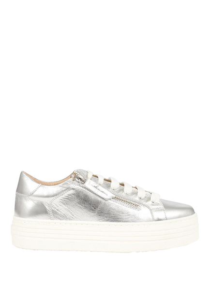 Jones Bootmaker Amaliada Leather Zip Detail Platform Trainers, Silver