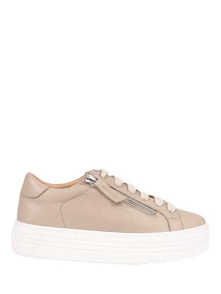 Jones Bootmaker Amaliada Leather Zip Detail Platform Trainers, Stone
