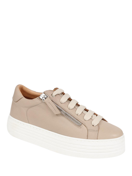 Jones Bootmaker Amaliada Leather Zip Detail Platform Trainers - view 2, Stone