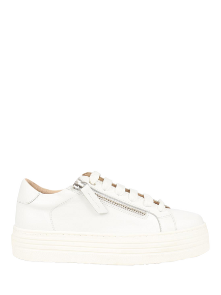 Jones Bootmaker Amaliada Leather Zip Detail Platform Trainers, White