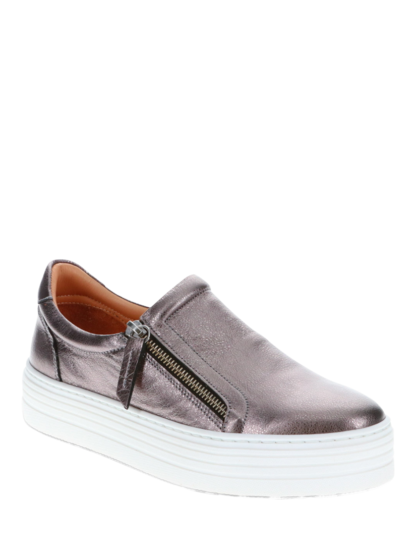 Product image 2 of 5, which shows Jones Bootmaker Brierley Leather Platform Trainers, Pewter, 3