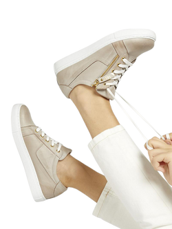 Jones Bootmaker Padova 2 Leather Lace-Up Trainers - view 2, Stone