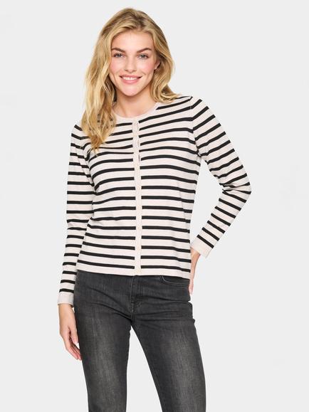Saint Tropez Mila Slim Fit Stripe Cardigan, Light Grey/Black