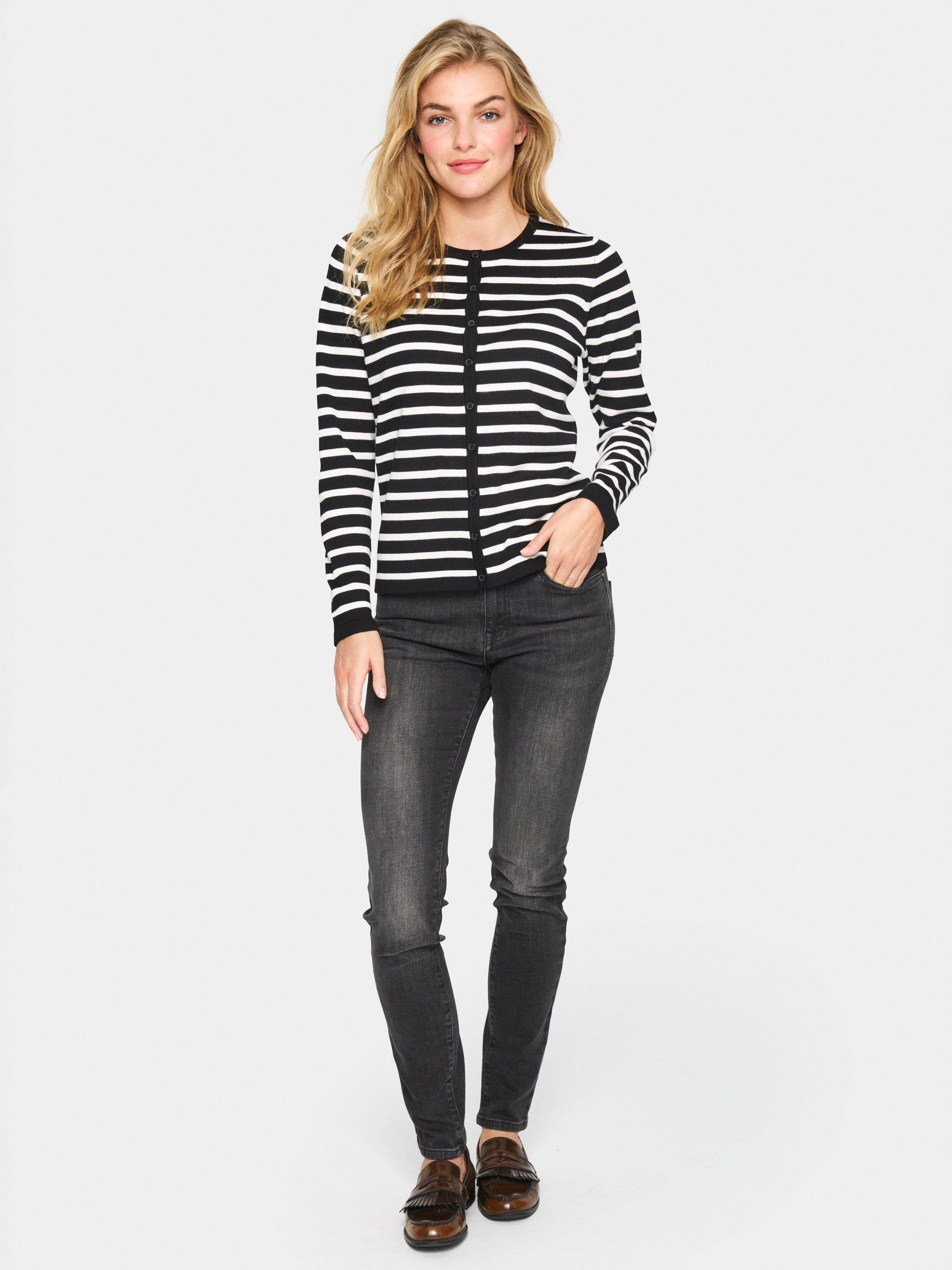 Product image 3 of 6, which shows Saint Tropez Mila Slim Fit Stripe Cardigan, Black/White, XS