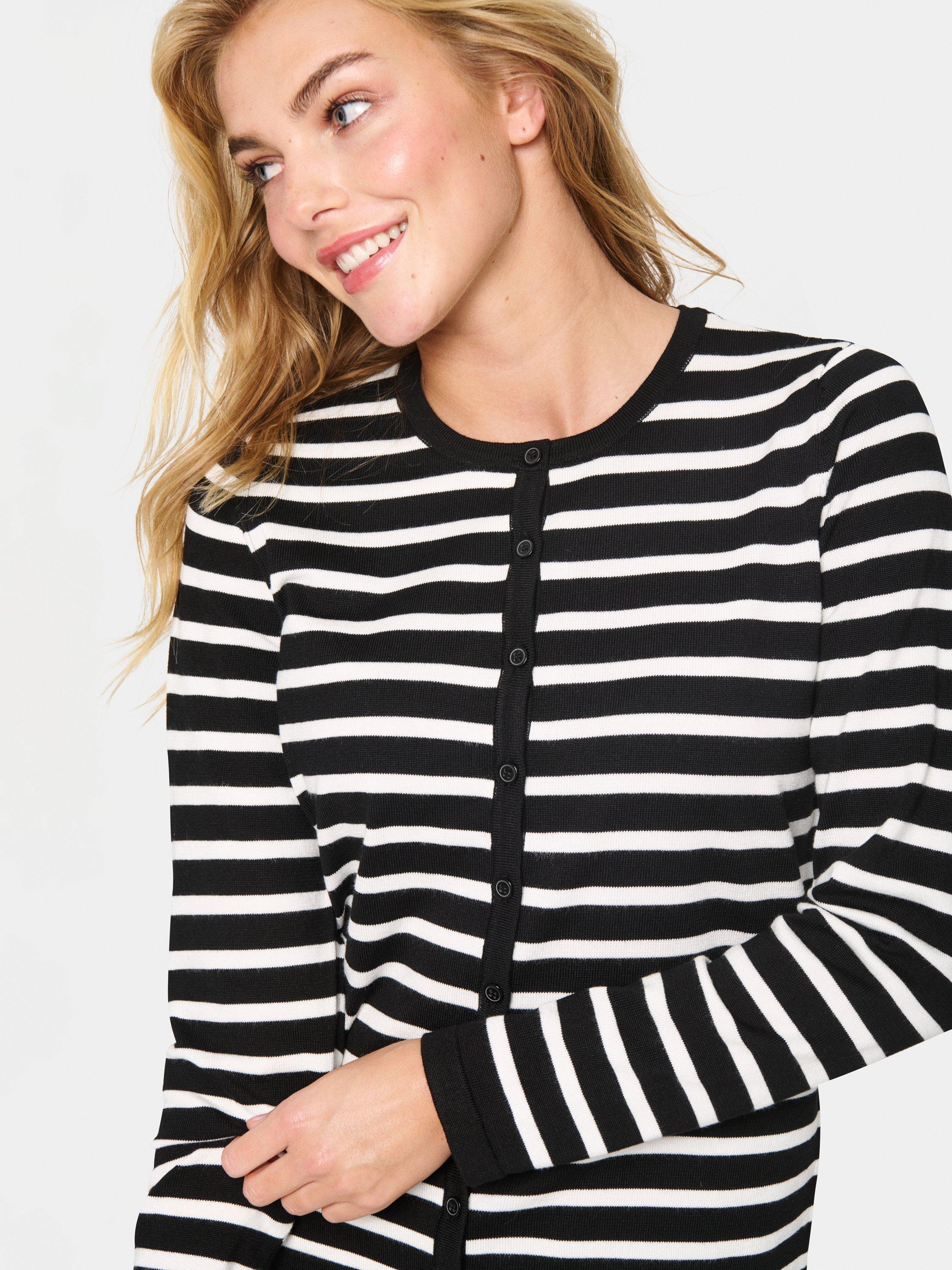 Product image 4 of 6, which shows Saint Tropez Mila Slim Fit Stripe Cardigan, Black/White, XS