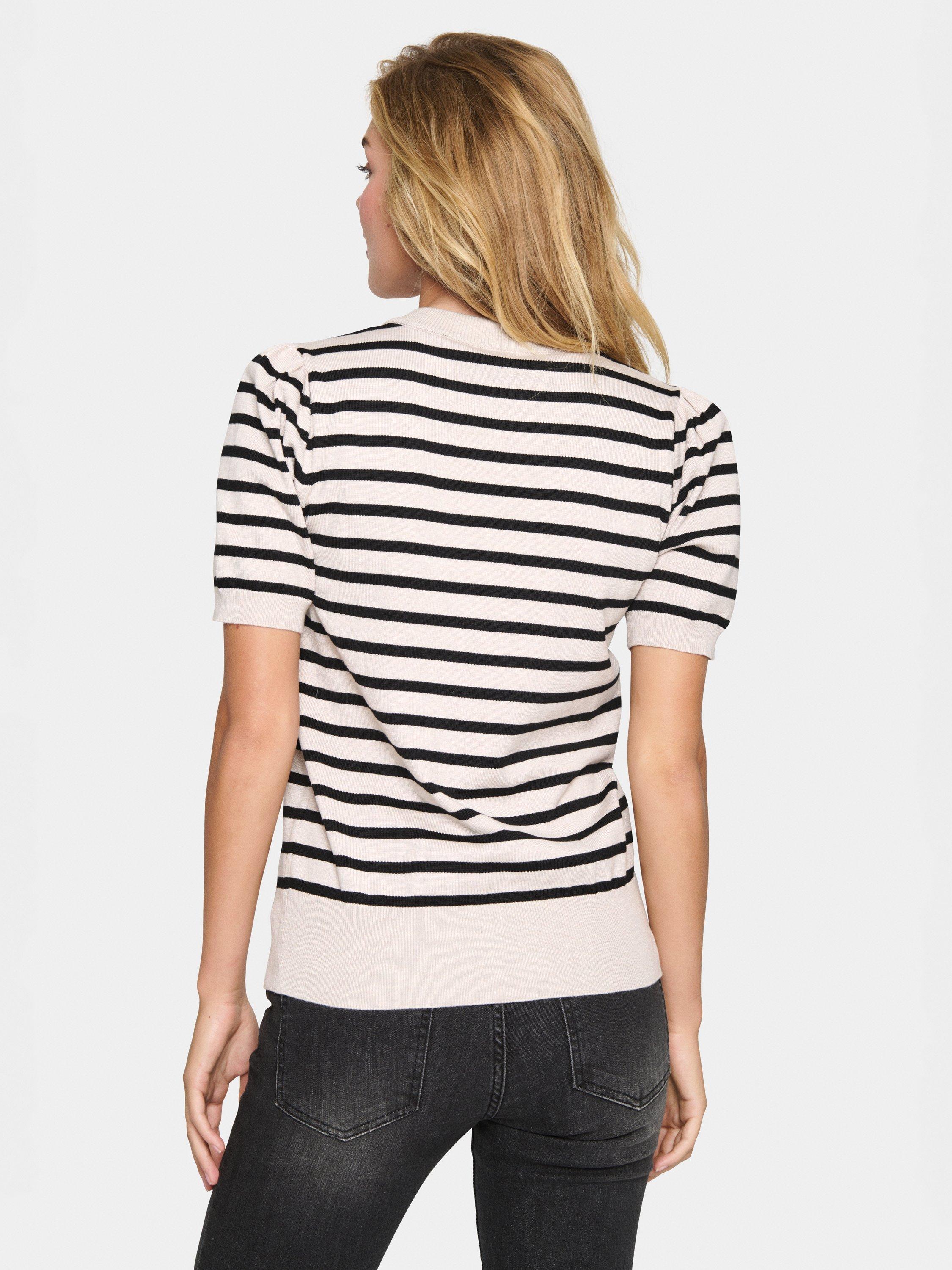 Product image 2 of 8, which shows Saint Tropez Mila Stripe Short Sleeve Knit, Soft Grey/Black, XS