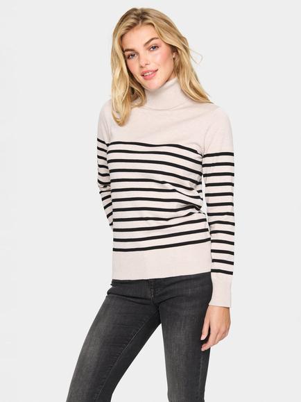 Saint Tropez Mila Stripe Roll Neck Jumper, Grey/Black, Grey/Black