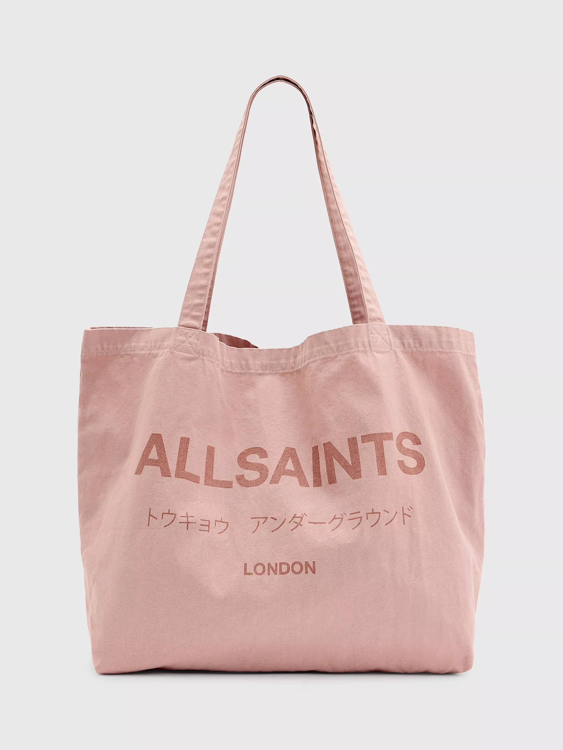 AllSaints Underground Cotton Canvas Tote Bag Pink Mid