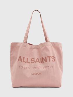 AllSaints Underground Cotton Canvas Tote Bag, Pink Mid, Pink Mid