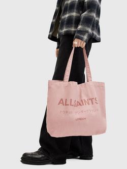 AllSaints Underground Cotton Canvas Tote Bag, Pink Mid - view 2, Pink Mid