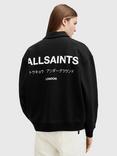 AllSaints Underground Organic Cotton Loose Fit Long Sleeve Polo Shirt, Black Black