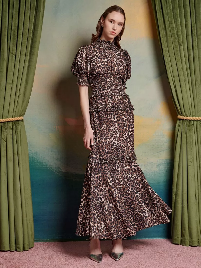 Sister Jane Lise Short Sleeve Leopard Print Midi Dress Brown