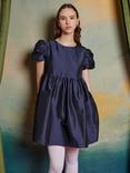 Sister Jane Pointe Puff Shoulder Taffeta Mini Dress, Navy