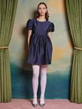 Sister Jane Pointe Puff Shoulder Taffeta Mini Dress, Navy