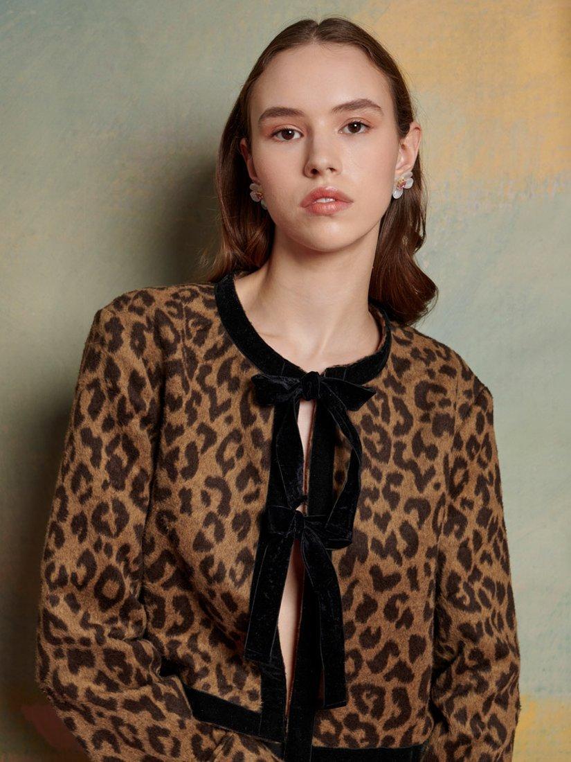 Sister Jane Lily Leopard Print Brushed Cardigan Brown