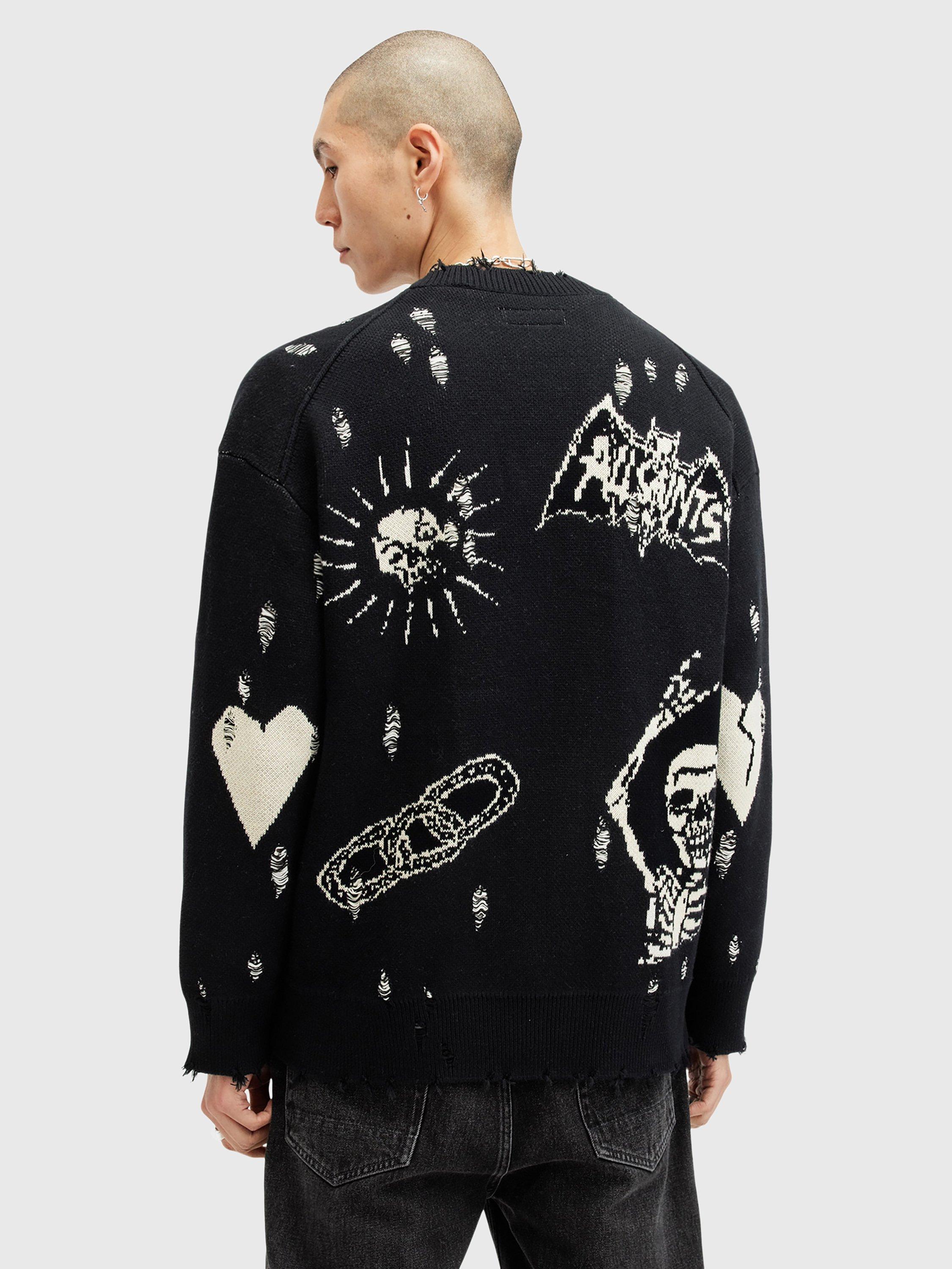 Product image 2 of 10, which shows AllSaints Koto Cardigan, Black/Chalk White, S