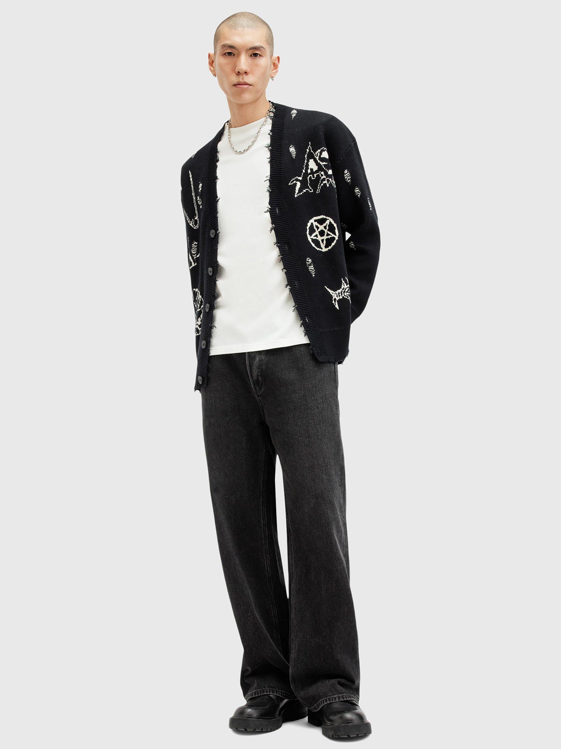 Product image 3 of 10, which shows AllSaints Koto Cardigan, Black/Chalk White, S