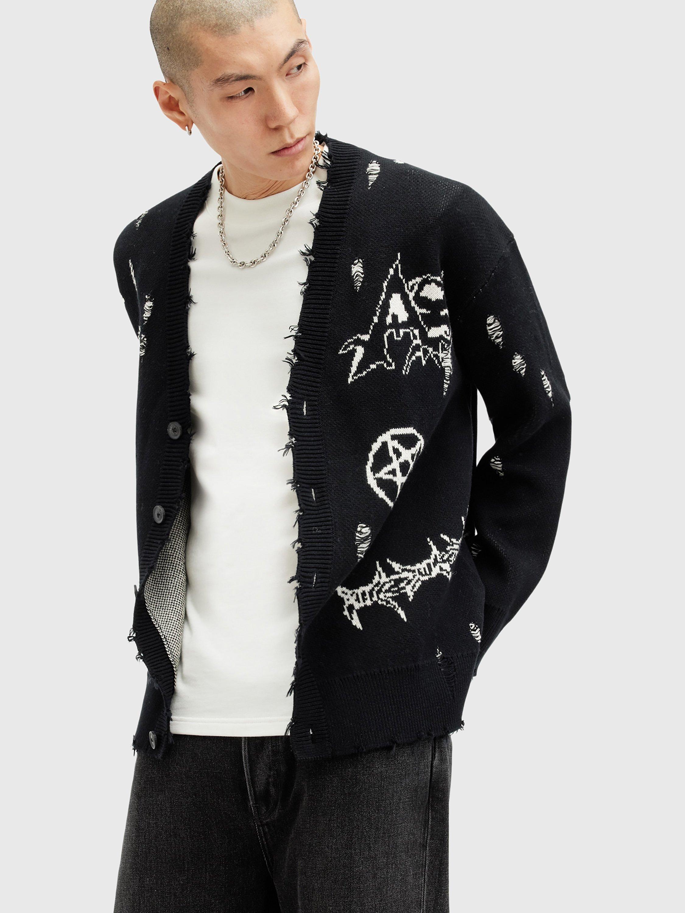 Product image 5 of 10, which shows AllSaints Koto Cardigan, Black/Chalk White, S