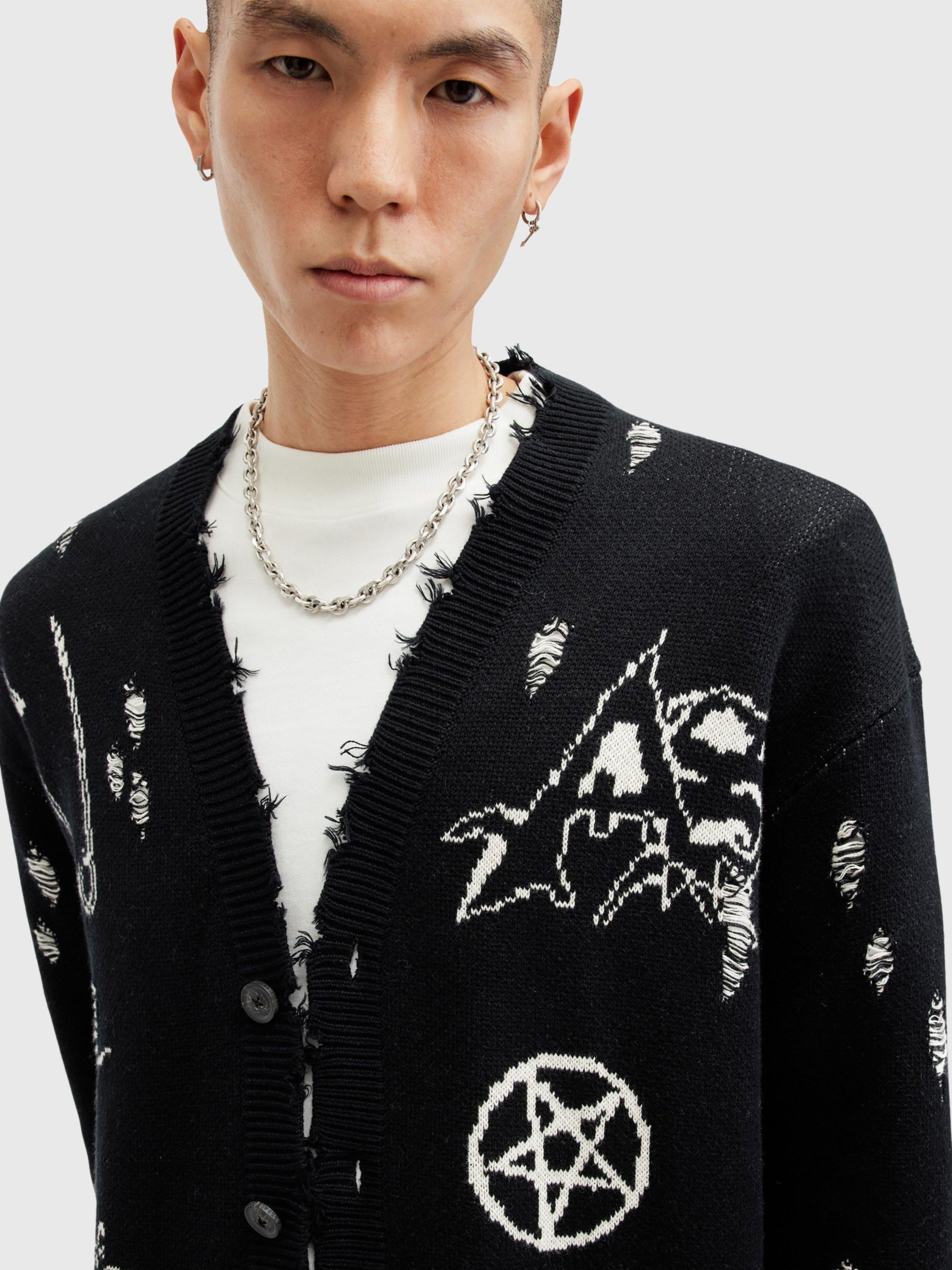 Product image 6 of 10, which shows AllSaints Koto Cardigan, Black/Chalk White, S