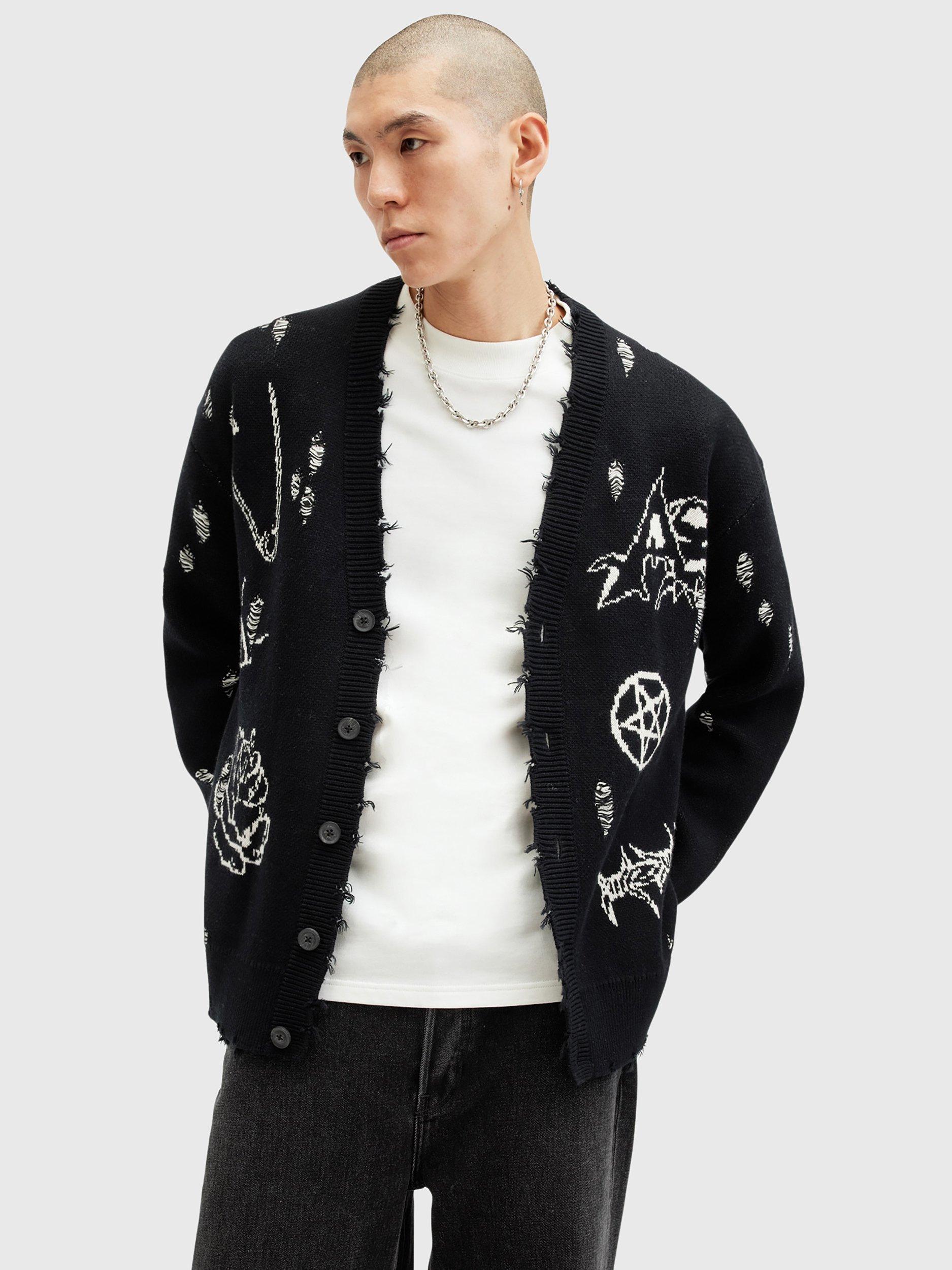 Product image 7 of 10, which shows AllSaints Koto Cardigan, Black/Chalk White, S