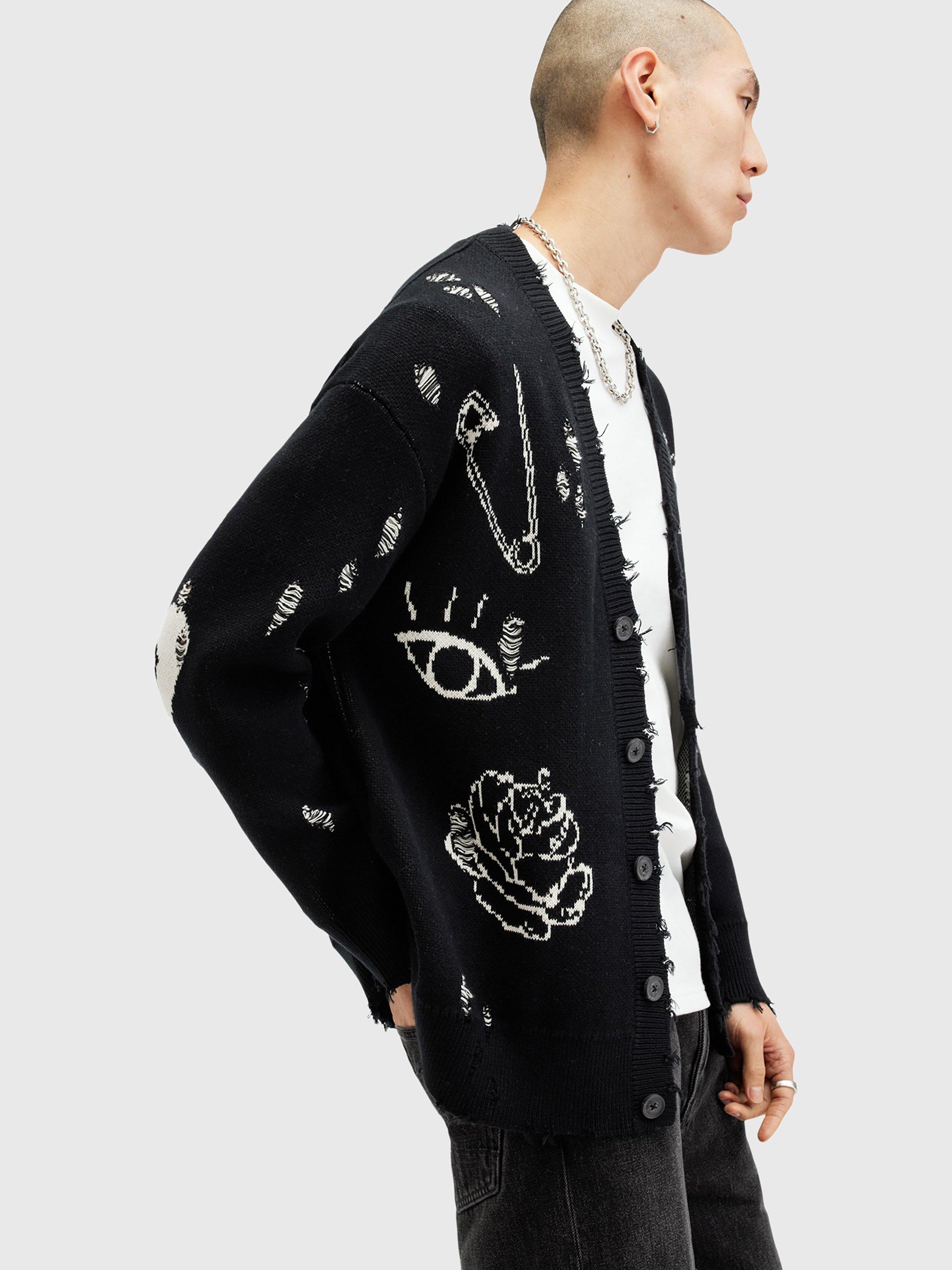 Product image 8 of 10, which shows AllSaints Koto Cardigan, Black/Chalk White, S
