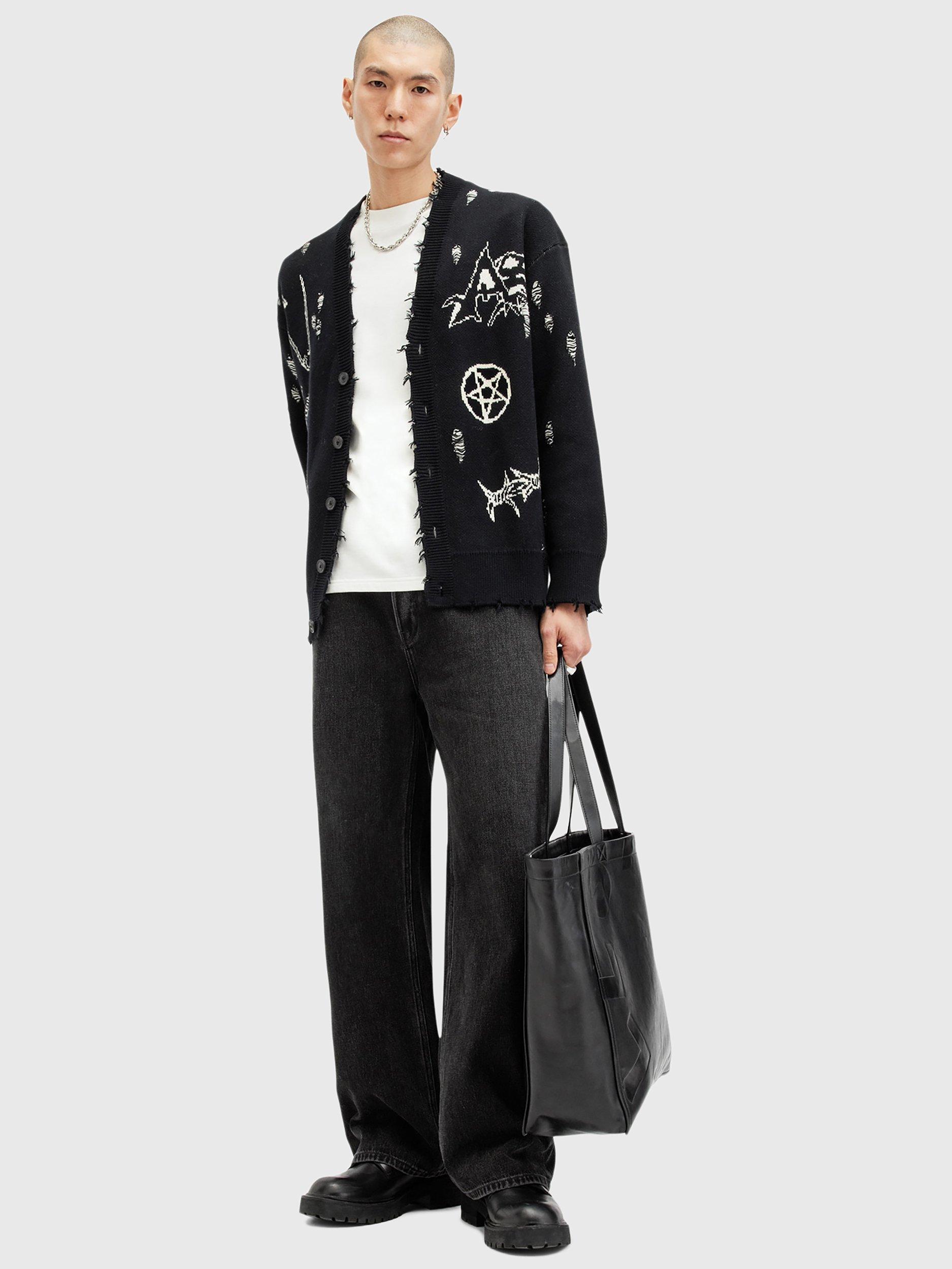 Product image 10 of 10, which shows AllSaints Koto Cardigan, Black/Chalk White, S