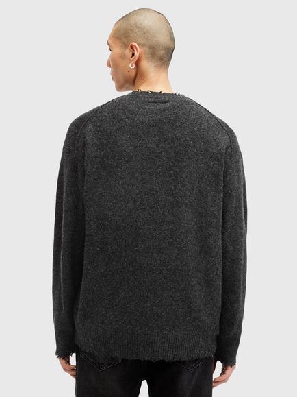 AllSaints Luka Distressed Crew Neck Jumper, Nearly Black - view 2, Black Nearly Black