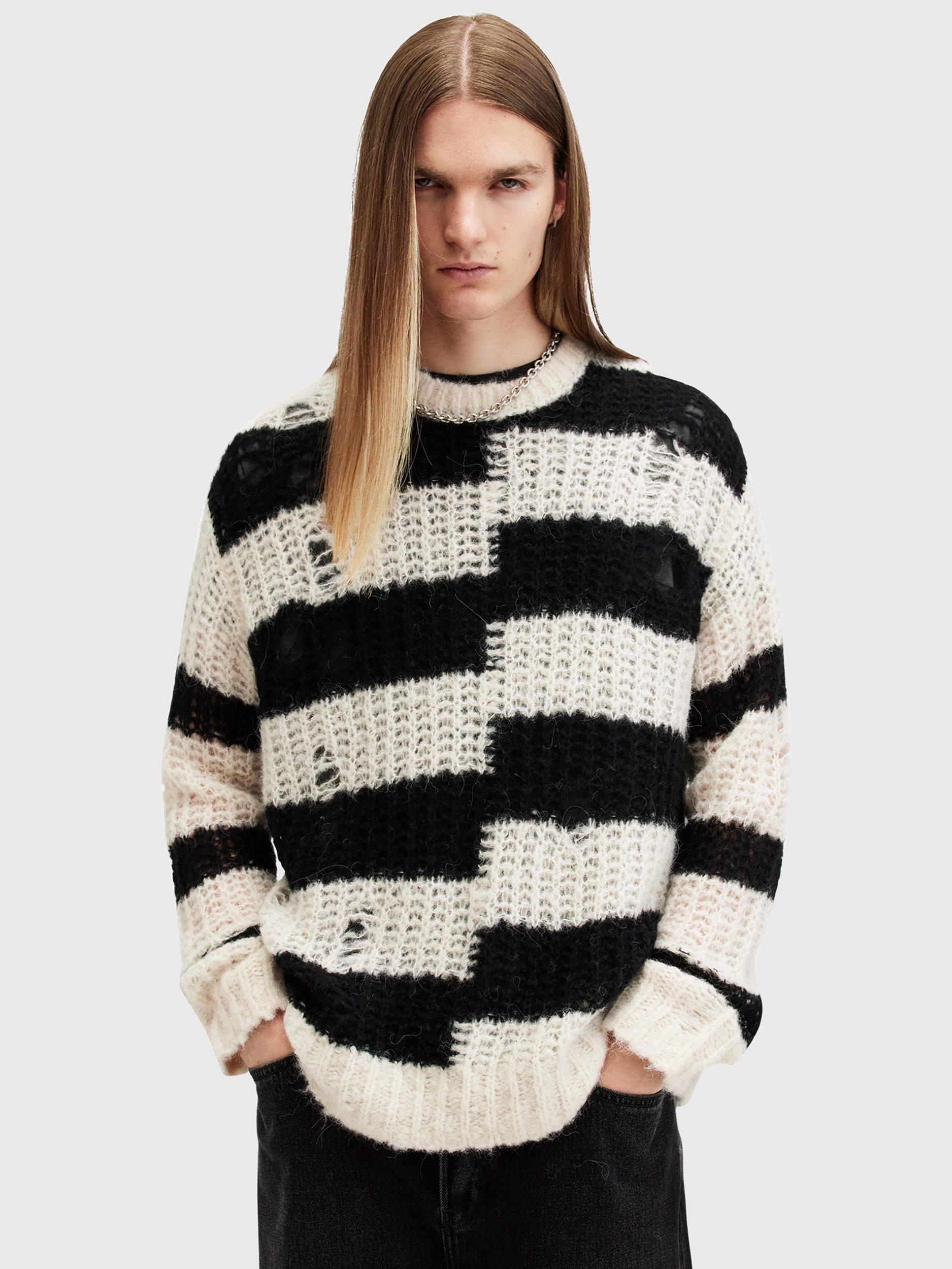 AllSaints Pip Striped Oversized Jumper, Black/Ecru