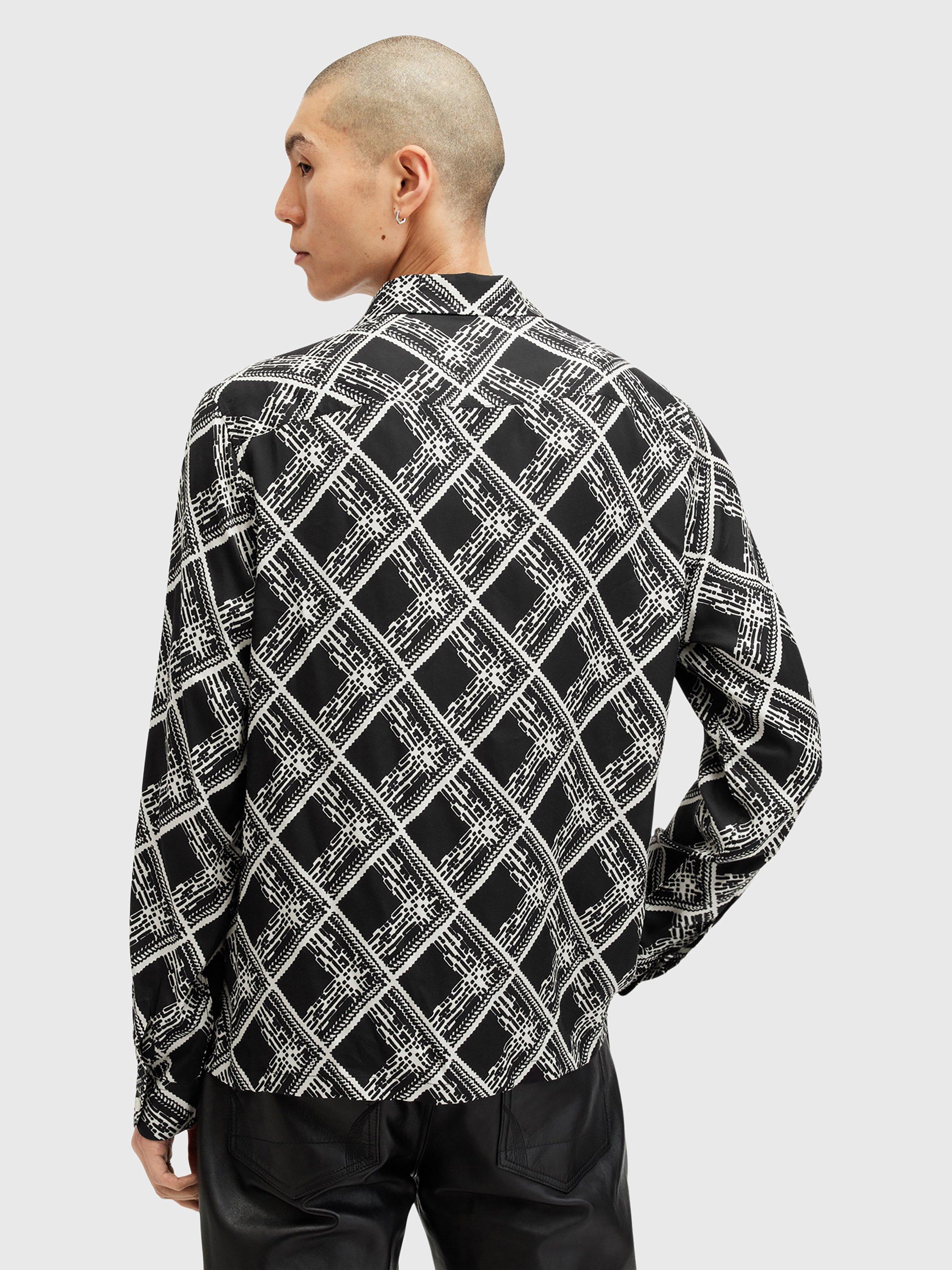 Product image 2 of 6, which shows AllSaints Grid Print Regular Fit Shirt, Black Black, L