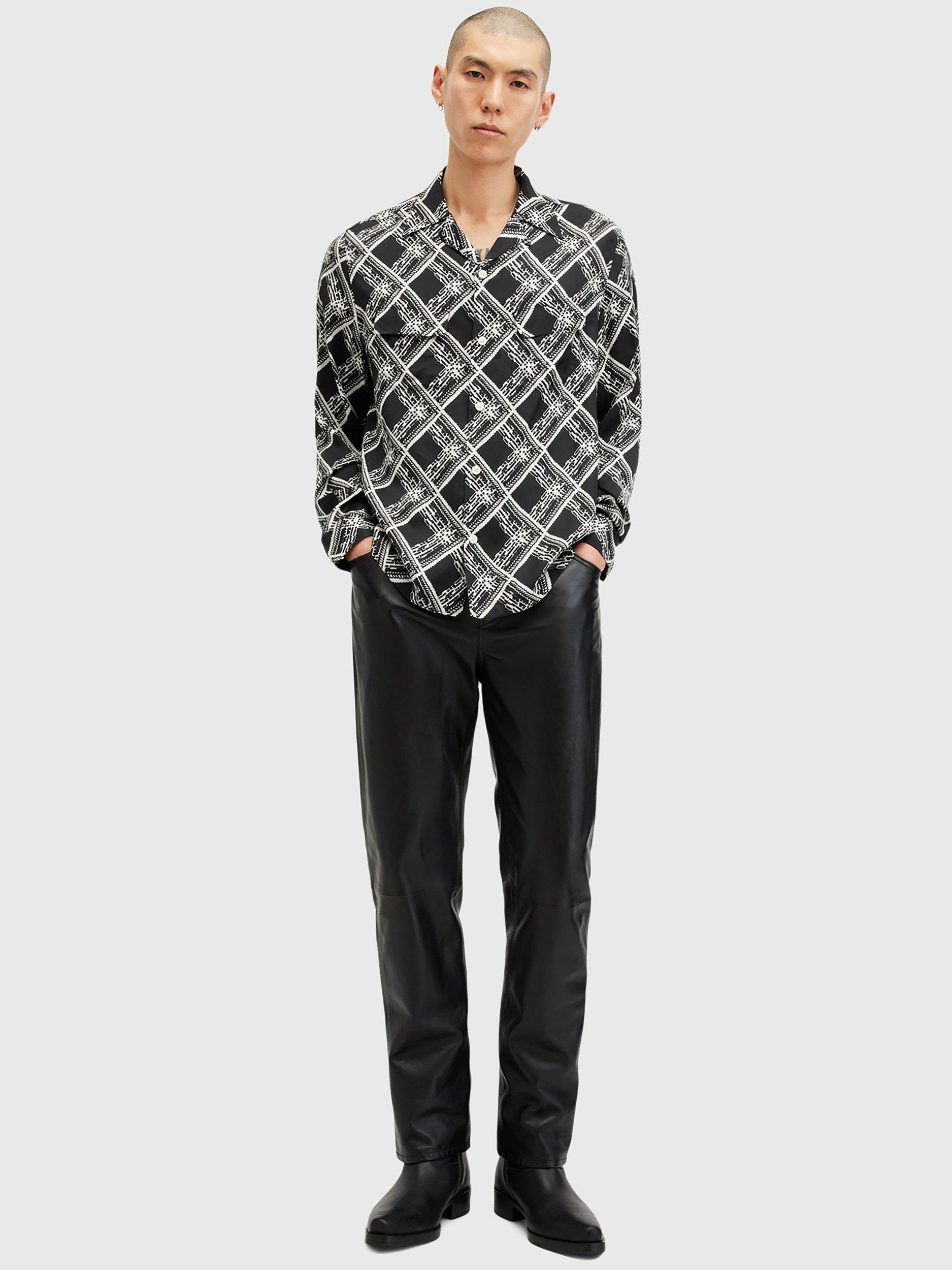 Product image 3 of 6, which shows AllSaints Grid Print Regular Fit Shirt, Black Black, L