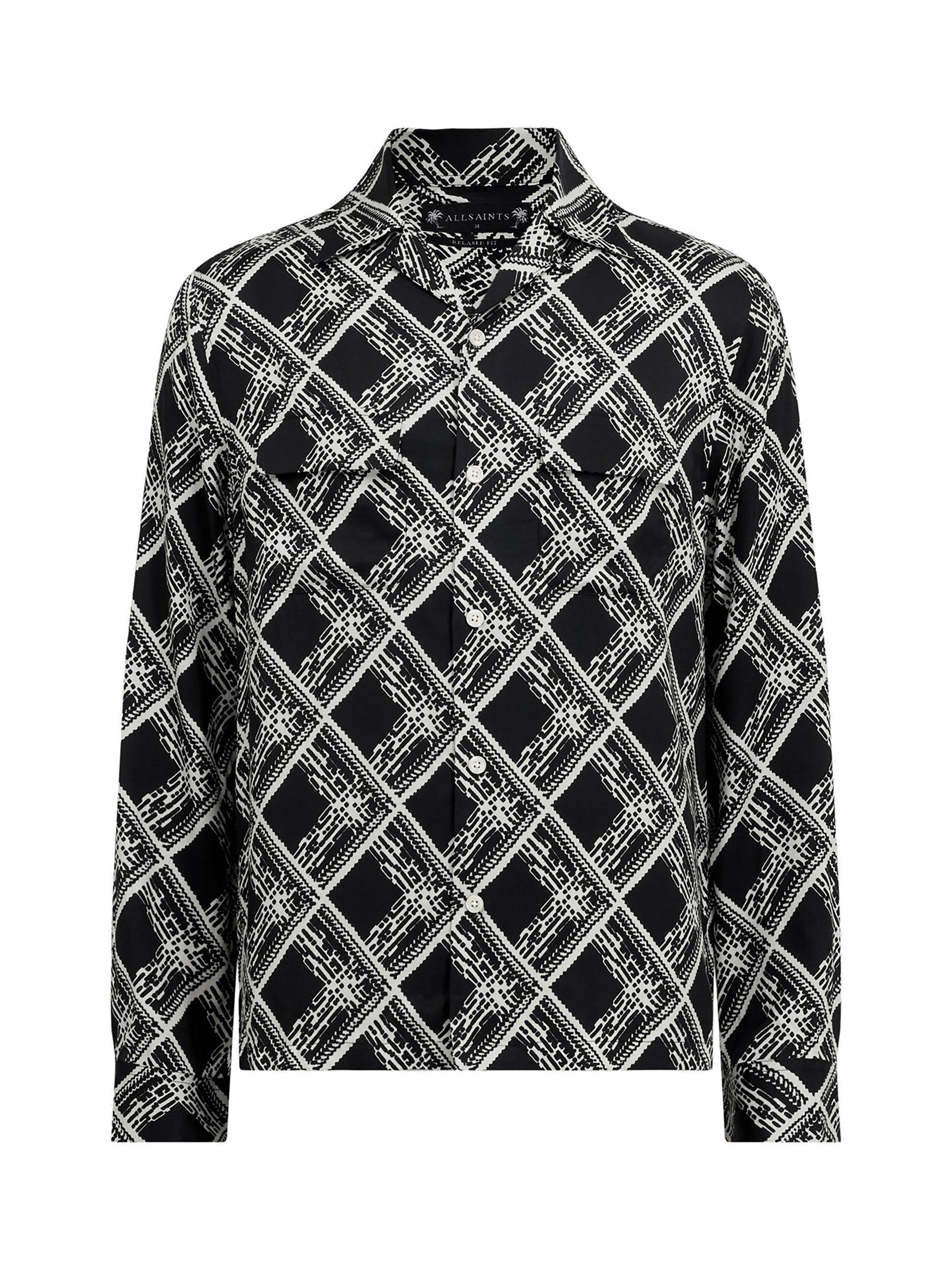 Product image 4 of 6, which shows AllSaints Grid Print Regular Fit Shirt, Black Black, L