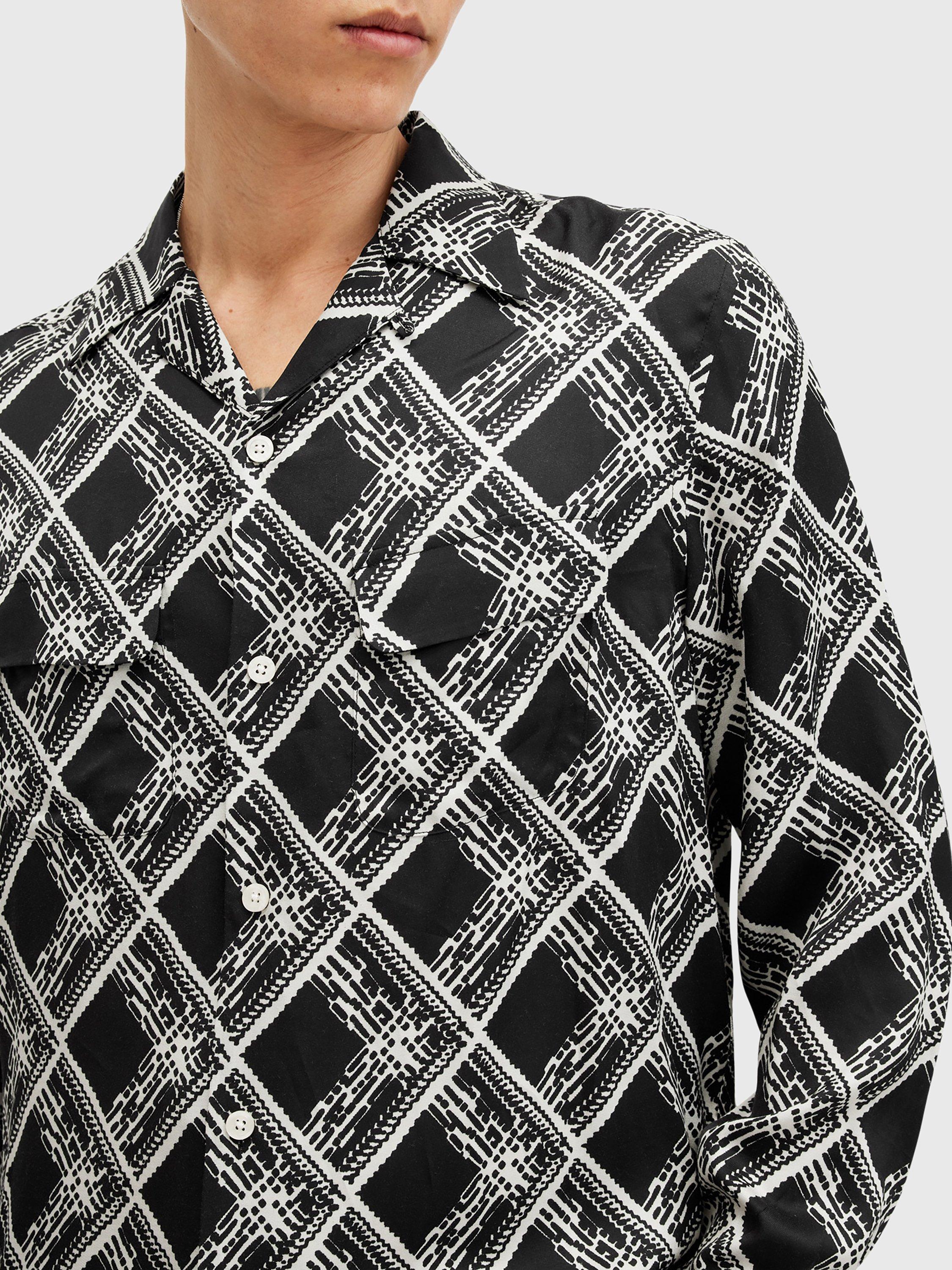 Product image 5 of 6, which shows AllSaints Grid Print Regular Fit Shirt, Black Black, L