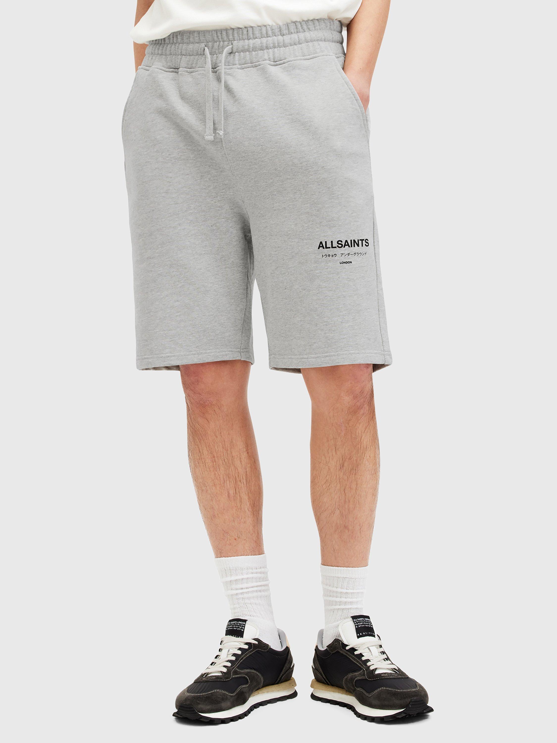 Product image 1 of 9, which shows AllSaints Underground Relaxed Fit Sweat Shorts, Grey Marl, 36|38