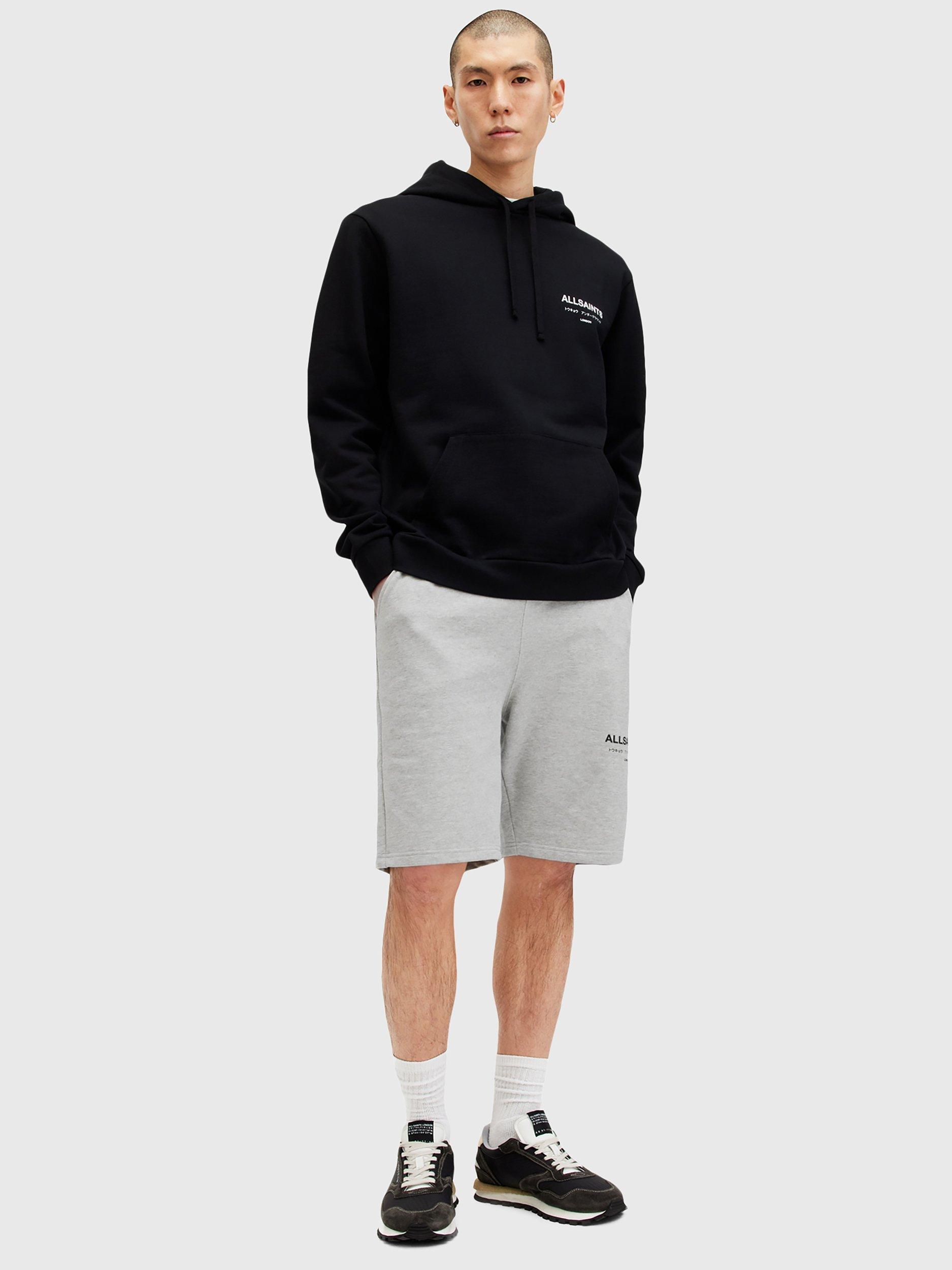 Product image 3 of 9, which shows AllSaints Underground Relaxed Fit Sweat Shorts, Grey Marl, 36|38