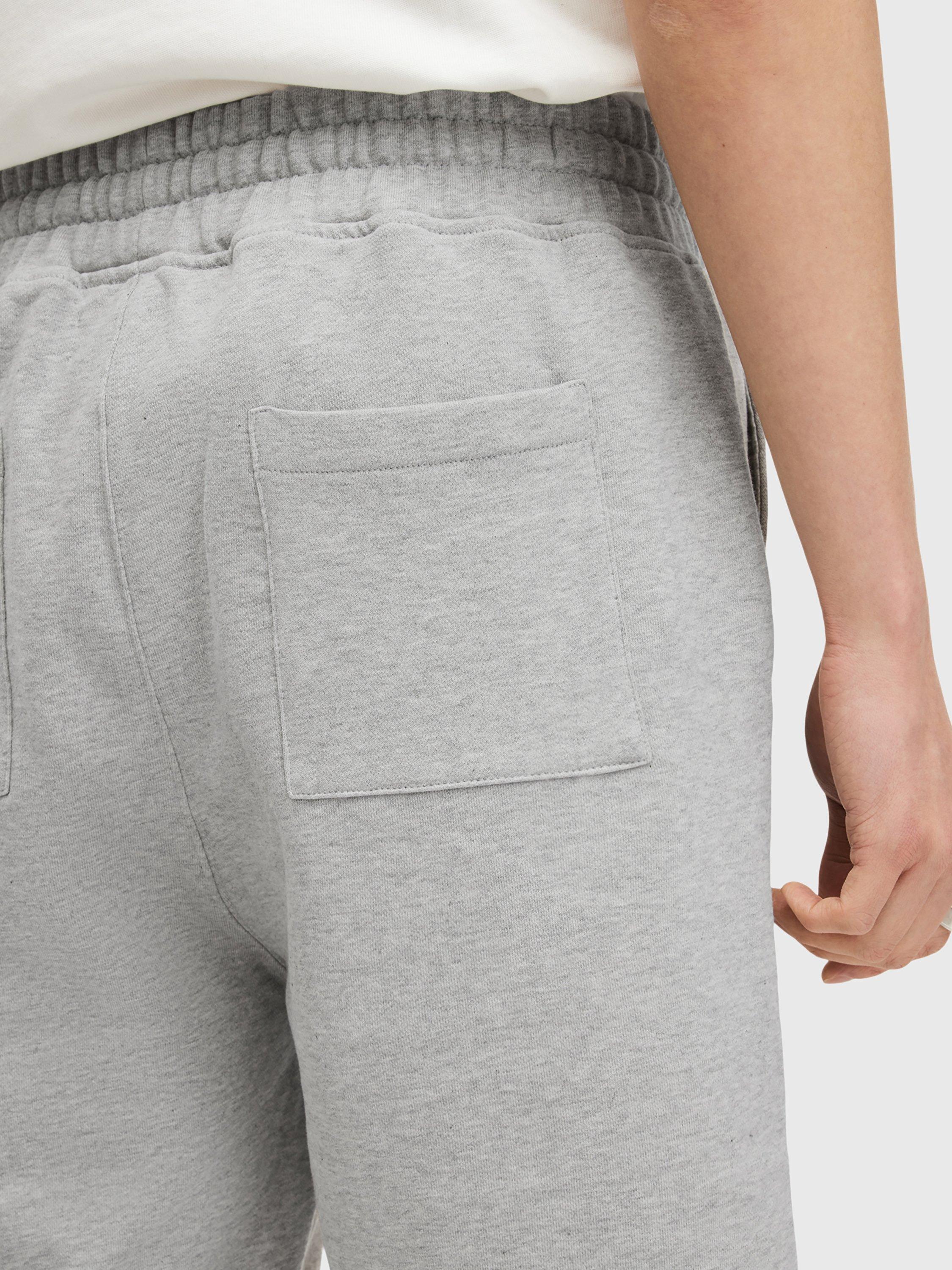 Product image 6 of 9, which shows AllSaints Underground Relaxed Fit Sweat Shorts, Grey Marl, 36|38