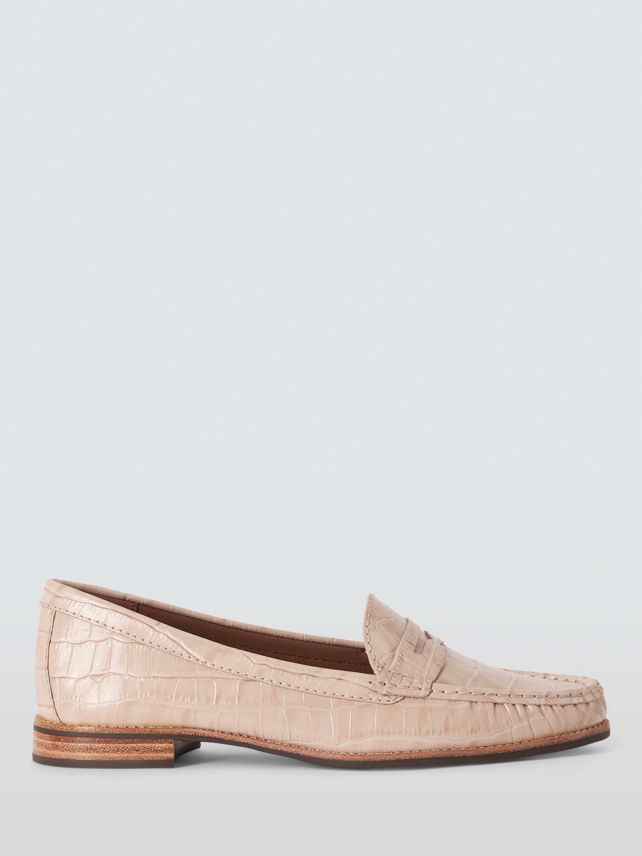 Product image 1 of 6, which shows John Lewis Pennie Croc-Print Leather Penny Loafers, Beige, 3