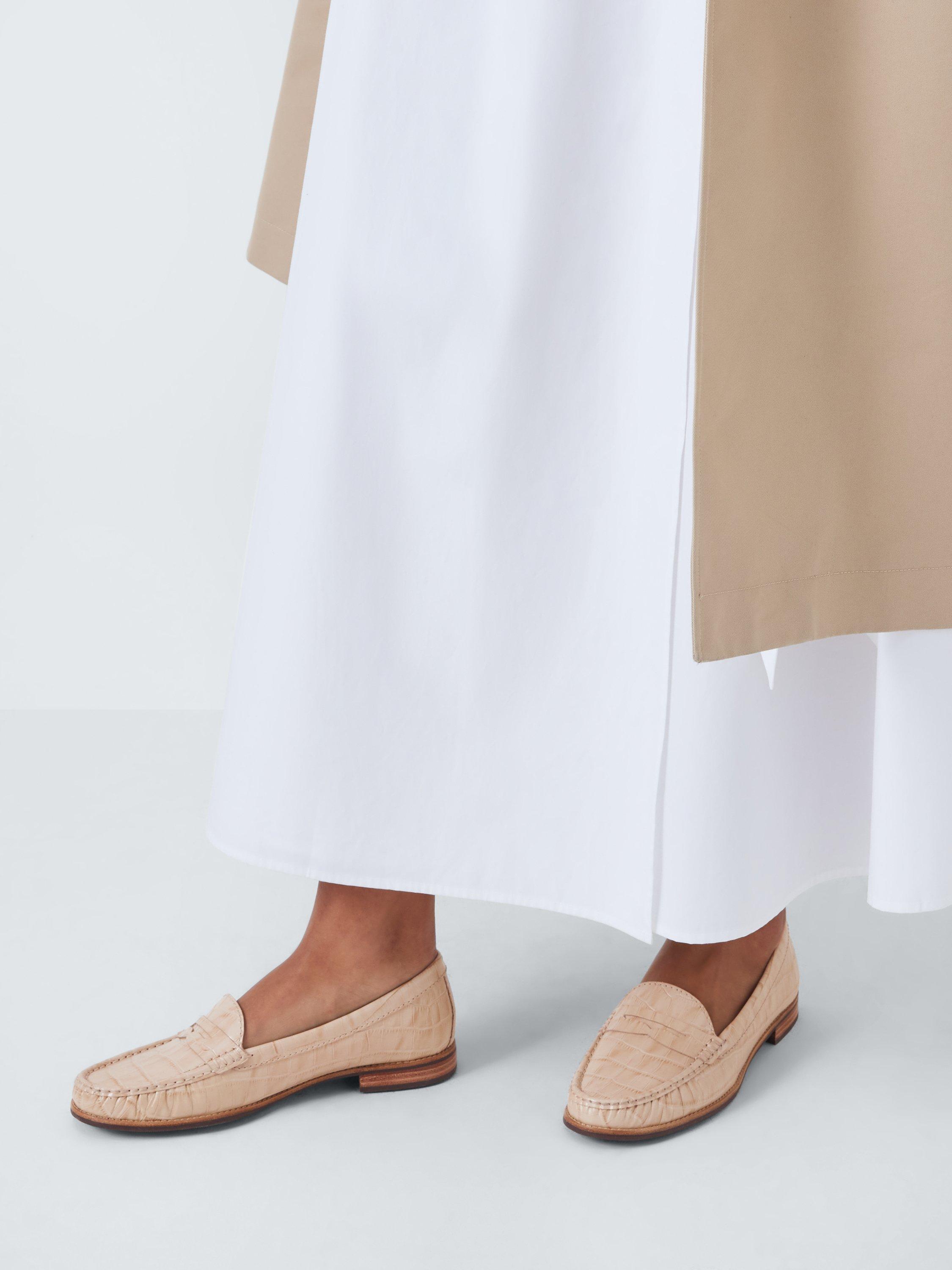 Product image 2 of 6, which shows John Lewis Pennie Croc-Print Leather Penny Loafers, Beige, 3