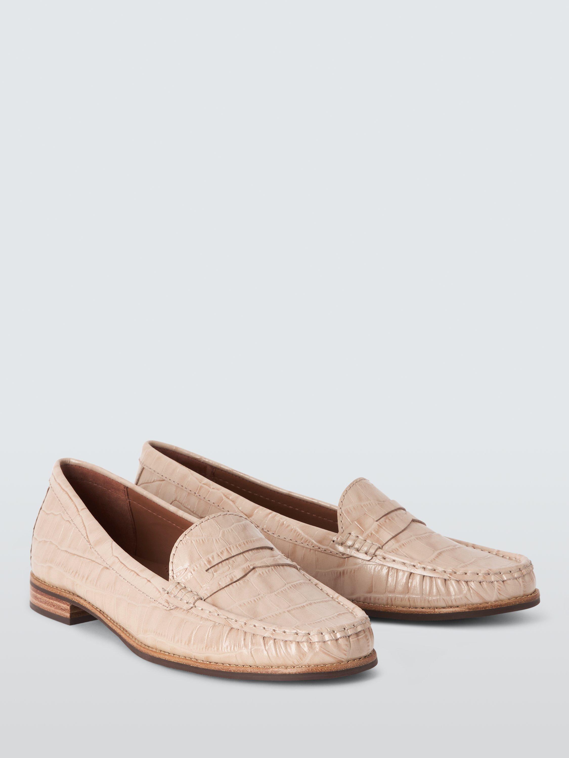 Product image 3 of 6, which shows John Lewis Pennie Croc-Print Leather Penny Loafers, Beige, 3