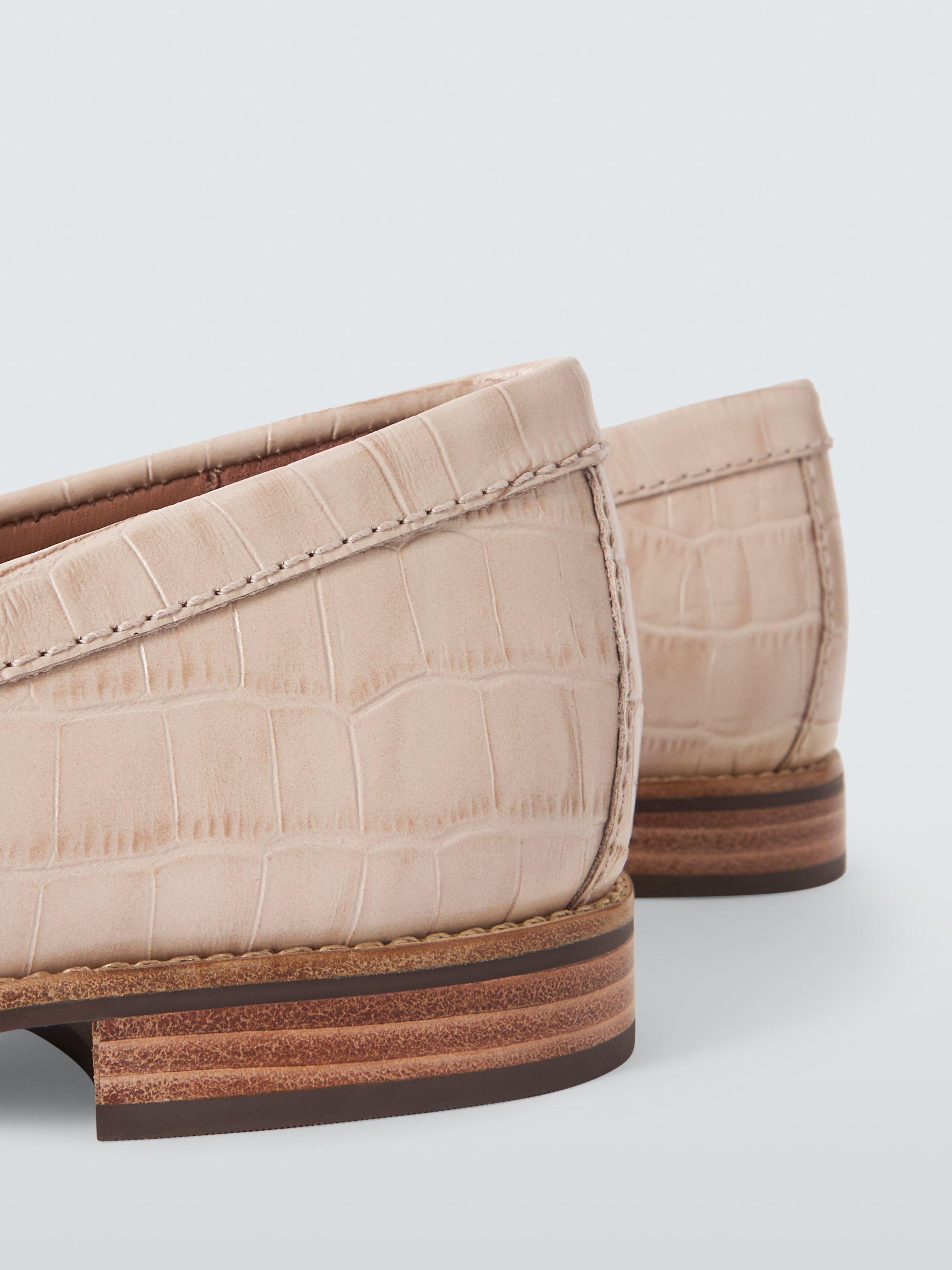 Product image 4 of 6, which shows John Lewis Pennie Croc-Print Leather Penny Loafers, Beige, 3