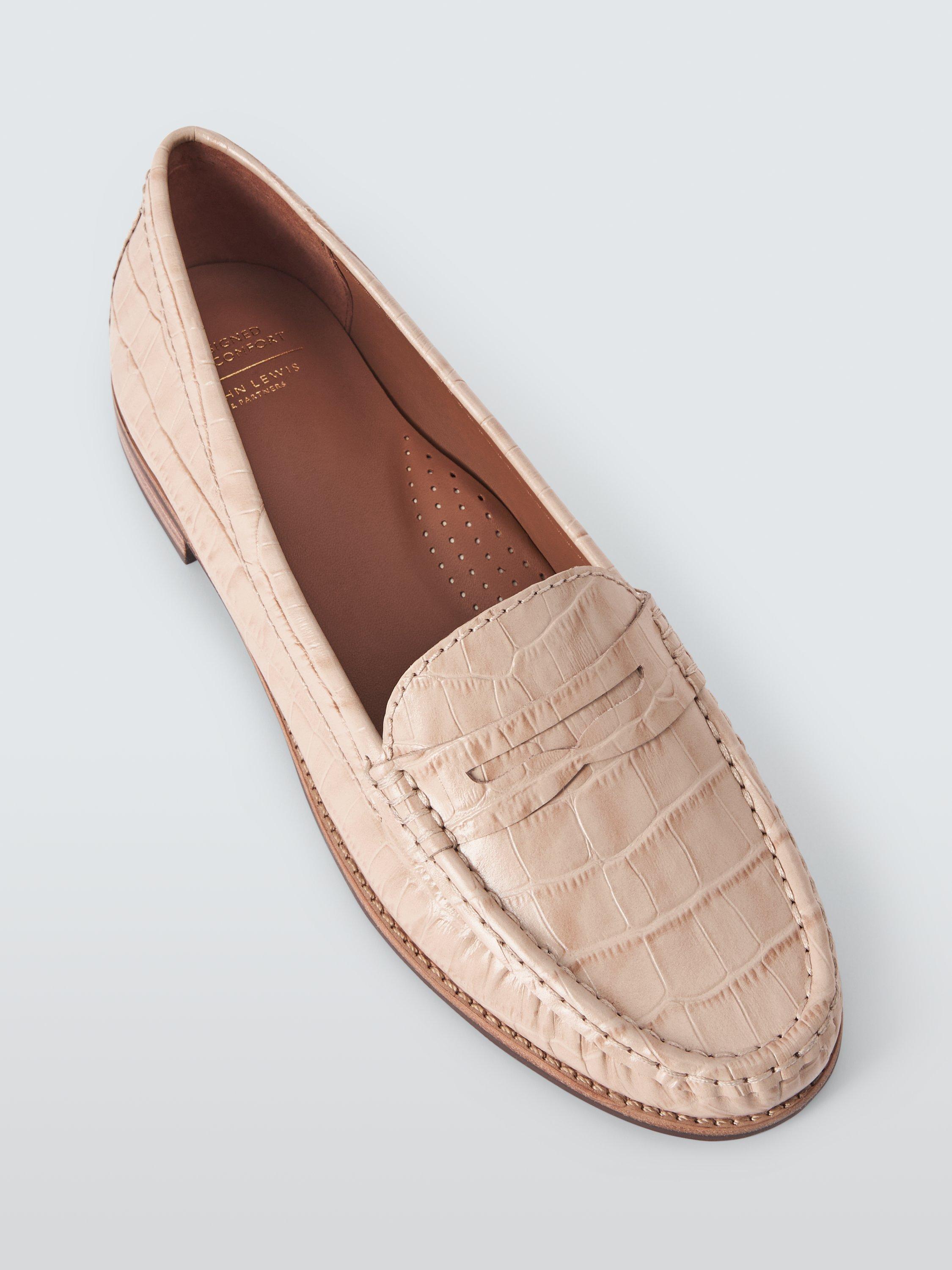 Product image 5 of 6, which shows John Lewis Pennie Croc-Print Leather Penny Loafers, Beige, 3