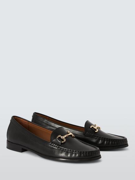 John Lewis August Wide Fit Leather Moccasins, Black, Black
