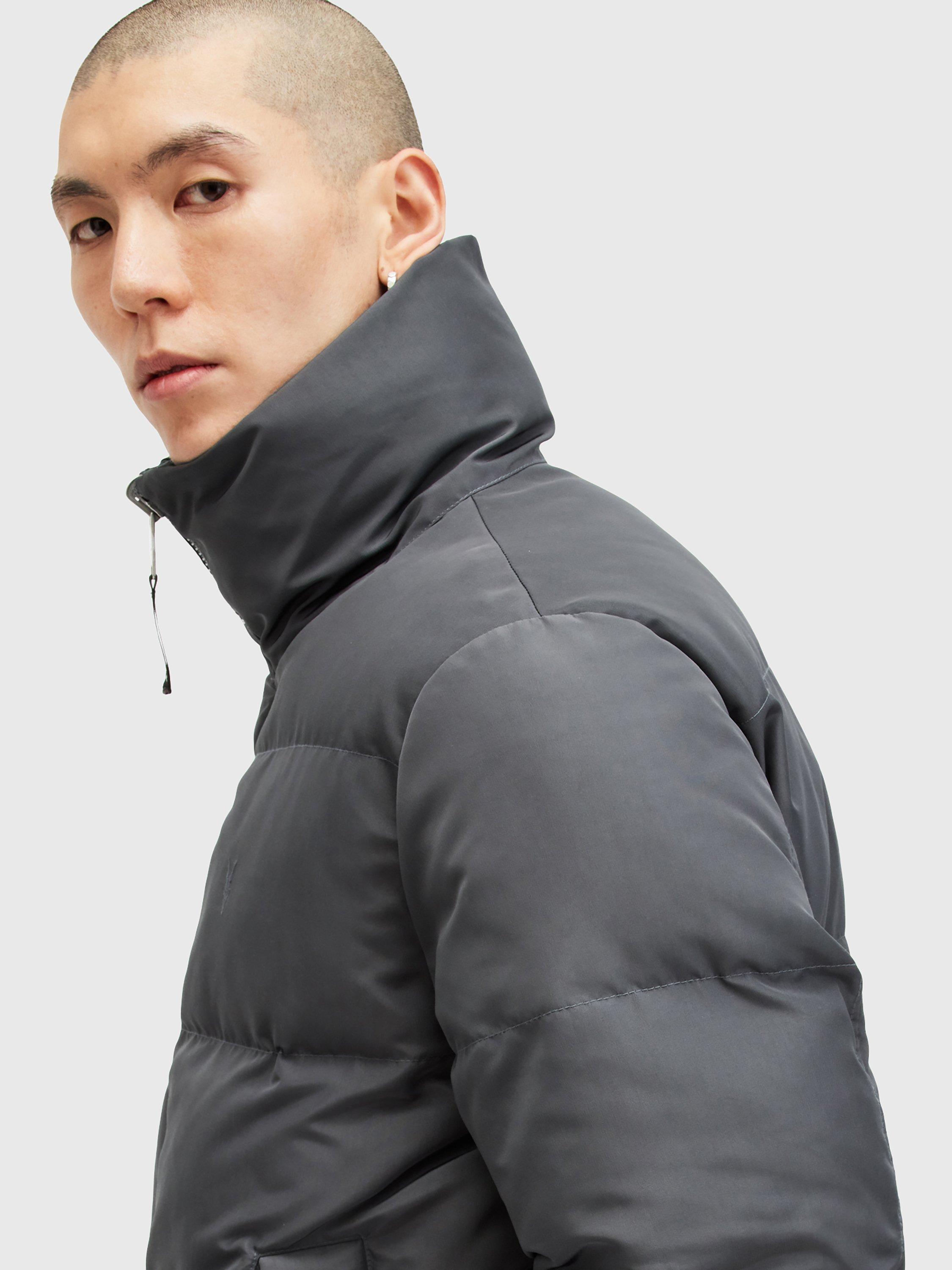 Product image 5 of 10, which shows AllSaints Novern Reversible Puffer Jacket, Blue Multi Blue, XL