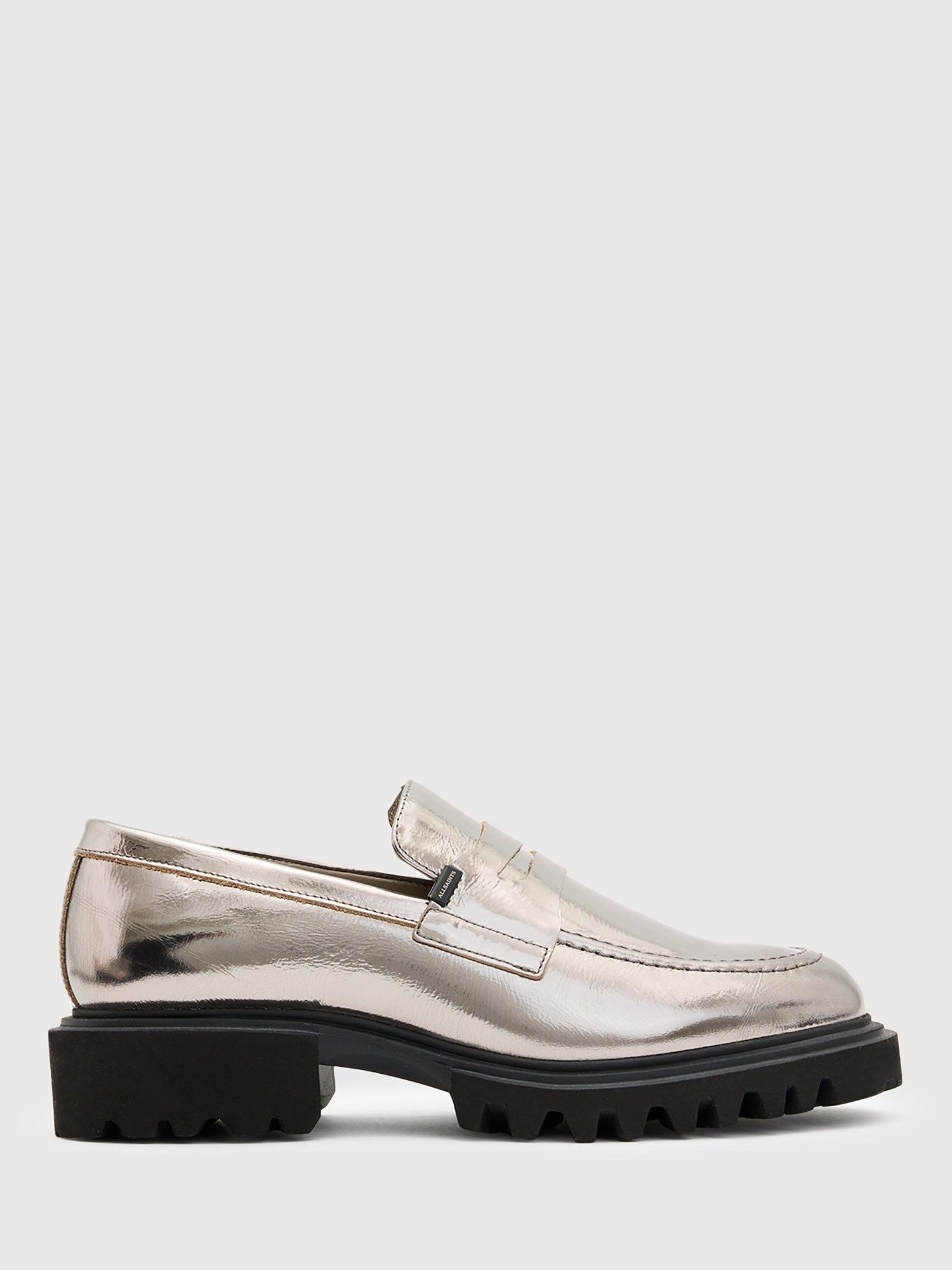 AllSaints Lola Leather Loafers, Mid Grey