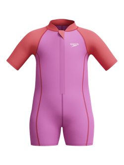 Speedo Kids' Neoprene Shortie Wetsuit, Neon Violet/Coral, Neon Violet/Coral
