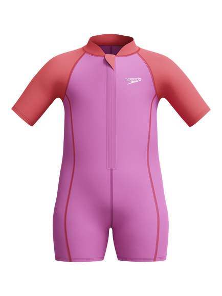 Speedo Kids' Neoprene Shortie Wetsuit, Neon Violet/Coral, Neon Violet/Coral