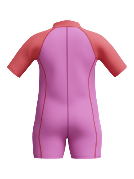 Speedo Kids' Neoprene Shortie Wetsuit, Neon Violet/Coral - view 2, Neon Violet/Coral