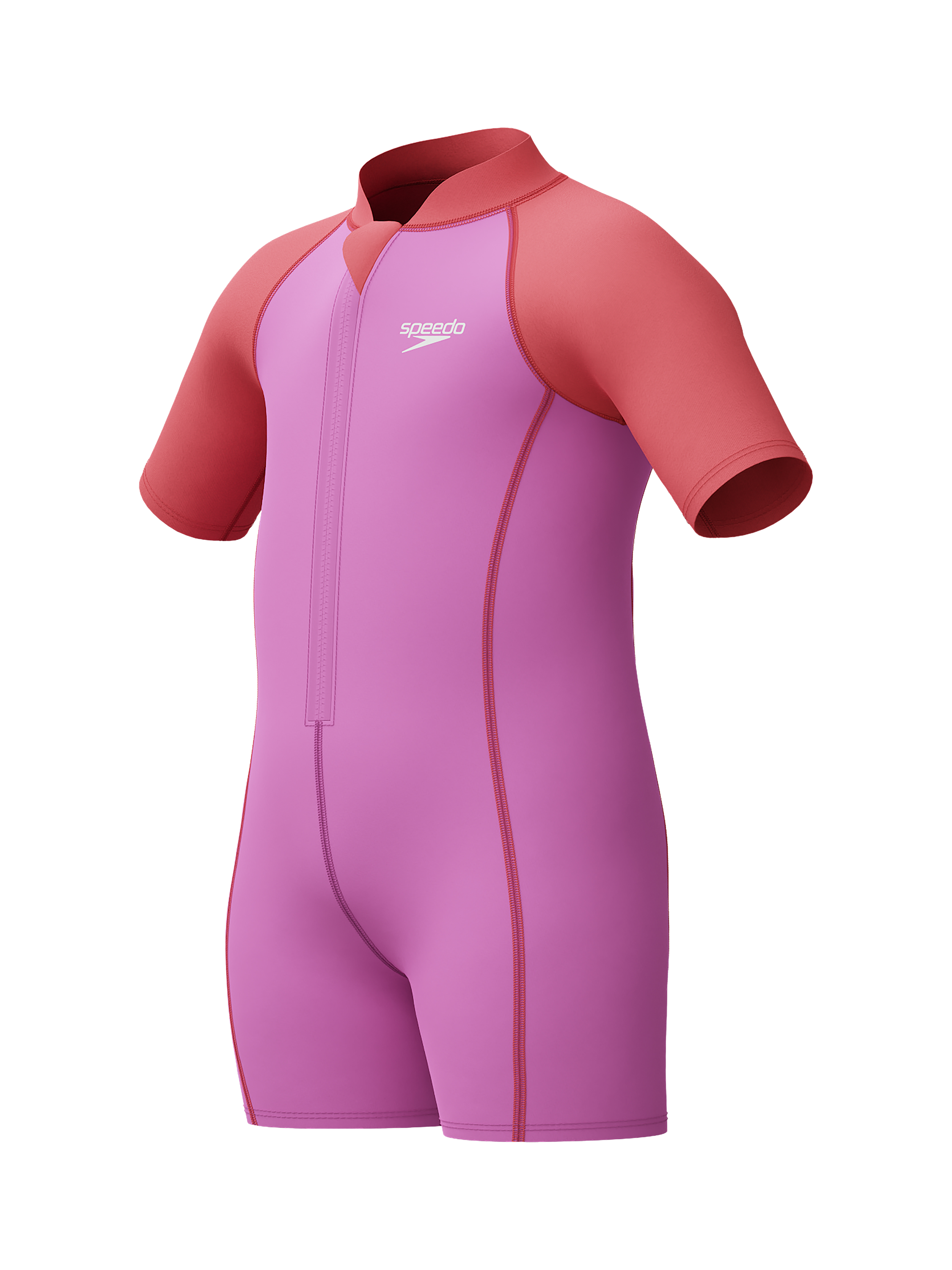 Product image 5 of 5, which shows Speedo Kids' Neoprene Shortie Wetsuit, Neon Violet/Coral, 6-9 months